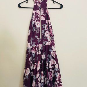 HALTER LOW BACK PURPLE FLORAL DRESS